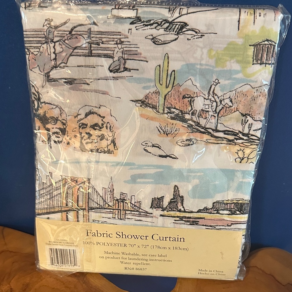 NWT Gorham Western Landscape Polyester Fabric  Shower Curtain - Blue and Brown